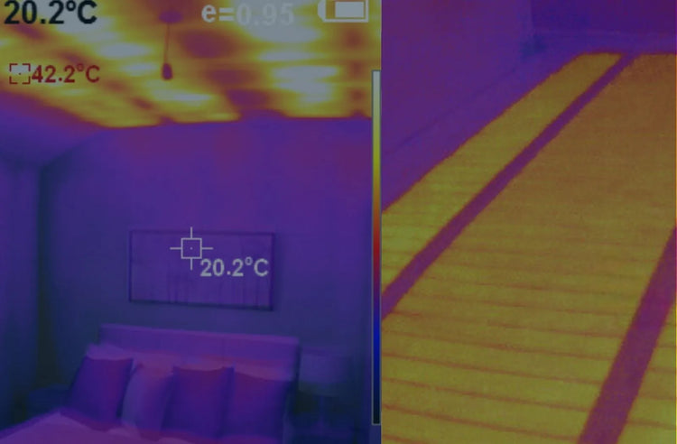 Thermal imaging of a room with iHelios underfloor and ceiling infrared heating film